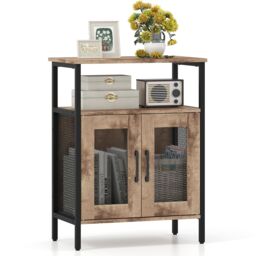 Gymax Wine Bar Cabinet Liquor Cabinet with Removable Wine Rack-Grey Wash in Grey