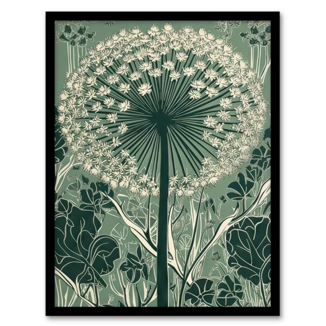 Artery8 Wall Art Print Single Allium Flower Modern Painting Green White Florets Wildflower Spring Bloom Nature Colourful Bright Floral Modern Artwork - image 1