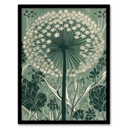 Artery8 Wall Art Print Single Allium Flower Modern Painting Green White Florets Wildflower Spring Bloom Nature Colourful Bright Floral Modern Artwork - thumbnail 1