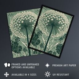 Artery8 Wall Art Print Single Allium Flower Modern Painting Green White Florets Wildflower Spring Bloom Nature Colourful Bright Floral Modern Artwork - thumbnail 2