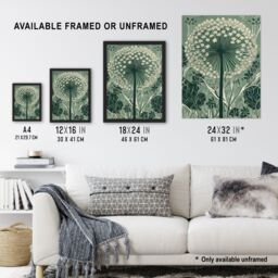 Artery8 Wall Art Print Single Allium Flower Modern Painting Green White Florets Wildflower Spring Bloom Nature Colourful Bright Floral Modern Artwork - thumbnail 3