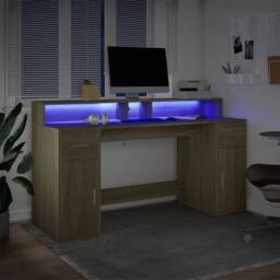 Berkfield Home Desk with LED Lights Sonoma Oak 160x55x91 cm Engineered Wood in Brown - Size: 160 x 55 x 91 cm - thumbnail 5