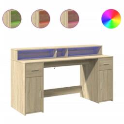 Berkfield Home Desk with LED Lights Sonoma Oak 160x55x91 cm Engineered Wood in Brown - Size: 160 x 55 x 91 cm - thumbnail 1