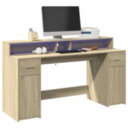 Berkfield Home Desk with LED Lights Sonoma Oak 160x55x91 cm Engineered Wood in Brown - Size: 160 x 55 x 91 cm - thumbnail 2