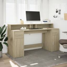 Berkfield Home Desk with LED Lights Sonoma Oak 160x55x91 cm Engineered Wood in Brown - Size: 160 x 55 x 91 cm - thumbnail 4