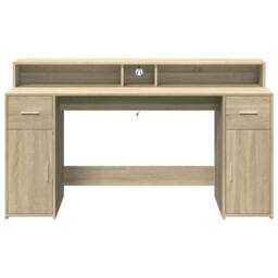 Berkfield Home Desk with LED Lights Sonoma Oak 160x55x91 cm Engineered Wood in Brown - Size: 160 x 55 x 91 cm - thumbnail 6