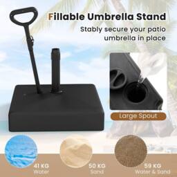 Gymax Mobile Parasol Base 59 kg Capacity Water/Sand Fillable Umbrella Stand in Black - thumbnail 4