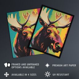 "Artery8 Wall Art Print Canadian Moose Psychedelic Animal Portrait Screen Artwork Vibrant Bold Bright Colourful Painting Art Framed - Size: W12"" x H16""" - thumbnail 2