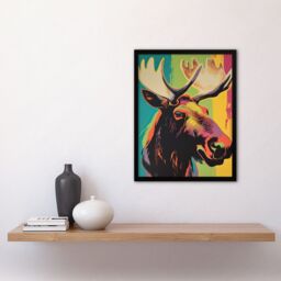 "Artery8 Wall Art Print Canadian Moose Psychedelic Animal Portrait Screen Artwork Vibrant Bold Bright Colourful Painting Art Framed - Size: W12"" x H16""" - thumbnail 4