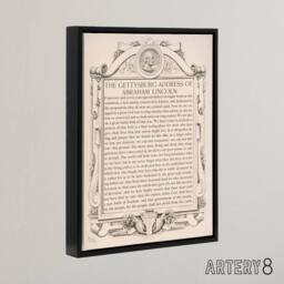 "Artery8 Gettysburg Address Abraham Lincoln Framed Canvas Wall Art Print in Beige - Size: W12"" x H16""" - thumbnail 2