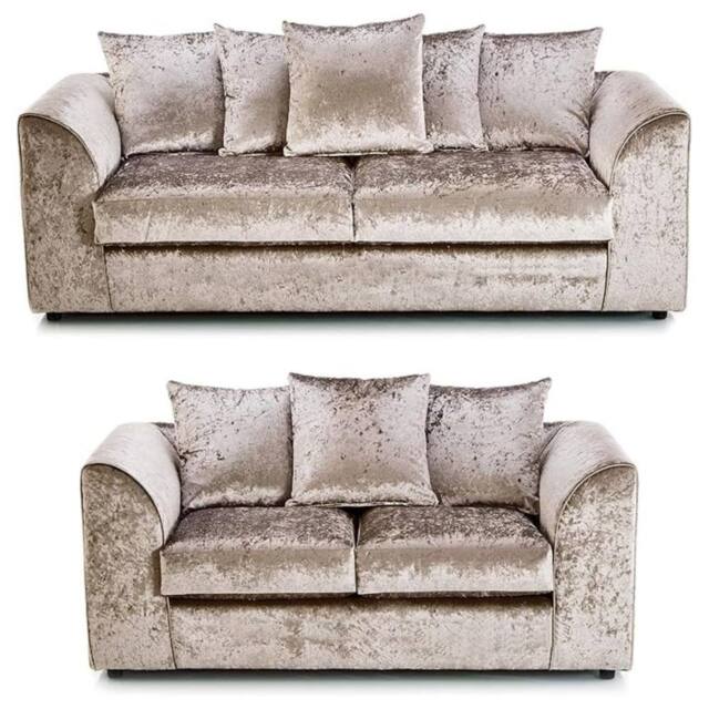 SNUG FURNITURE BIRMINGHAM LTD Venice Crushed Velvet 3+2 Beige Sofa Set - image 1