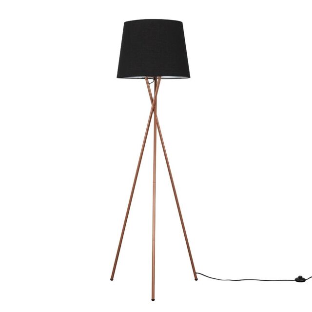 ValueLights Camden Copper Metal Tripod Floor Lamp with Tapered Shade & LED Bulb in Black - image 1