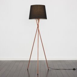 ValueLights Camden Copper Metal Tripod Floor Lamp with Tapered Shade & LED Bulb in Black - thumbnail 3