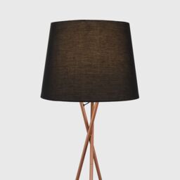 ValueLights Camden Copper Metal Tripod Floor Lamp with Tapered Shade & LED Bulb in Black - thumbnail 2