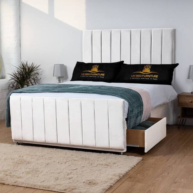 UK Bed Furniture Hampton Divan Bed with 4 Drawers & 26 Inch headboard in White - Size: King - image 1
