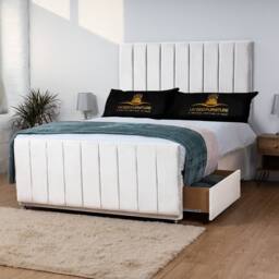 UK Bed Furniture Hampton Divan Bed with 4 Drawers & 26 Inch headboard in White - Size: King - thumbnail 1