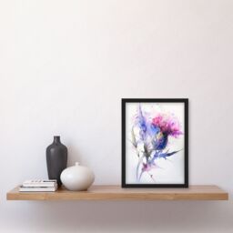 "Artery8 Thistle Flower Violet Pink Green Soft Watercolour Framed Art Print in Purple - Size: W12"" x H16""" - thumbnail 4