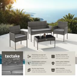 tectake Rattan Garden Furniture Palese - for 4 people, weather resistant in Grey - Size: 4 Person - thumbnail 2