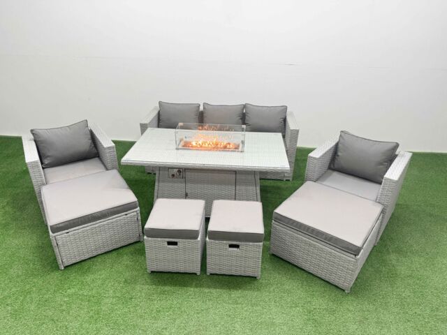 Fimous 9 Seat PE Wicker Rattan Lounge Sofa Sets Outdoor Garden Furniture Set in Light Grey - image 1