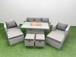 Fimous 9 Seat PE Wicker Rattan Lounge Sofa Sets Outdoor Garden Furniture Set in Light Grey - thumbnail 1