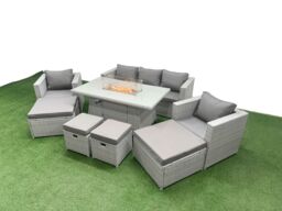 Fimous 9 Seat PE Wicker Rattan Lounge Sofa Sets Outdoor Garden Furniture Set in Light Grey - thumbnail 2