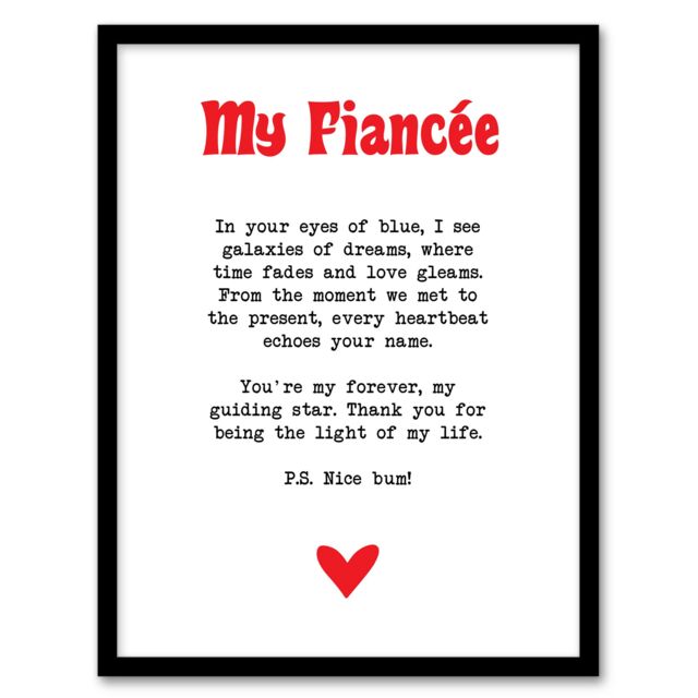 "Artery8 Love Poem Blue Eyes Fiancée Romantic Poetry Fun Framed Art Print in White - Size: W12"" x H16""" - image 1