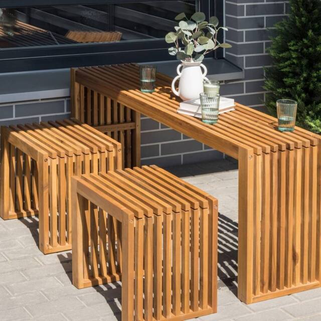 Wyld and Coco 3-Piece Acacia Wood Garden Stools - Modern Rustic Outdoor in Brown - image 1