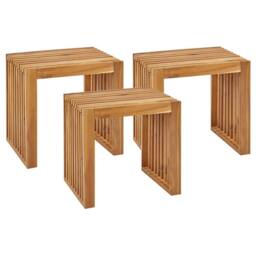 Wyld and Coco 3-Piece Acacia Wood Garden Stools - Modern Rustic Outdoor in Brown - thumbnail 2