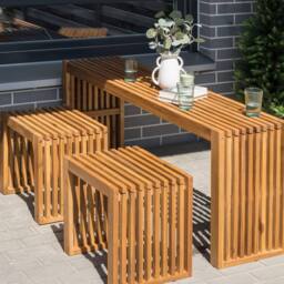 Wyld and Coco 3-Piece Acacia Wood Garden Stools - Modern Rustic Outdoor in Brown - thumbnail 1
