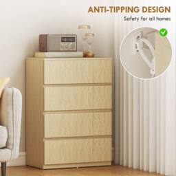 HOMCOM Bedroom Chest of Drawers, 4 Drawers Dresser, Drawer Unit in Natural White - thumbnail 5