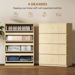 HOMCOM Bedroom Chest of Drawers, 4 Drawers Dresser, Drawer Unit in Natural White - thumbnail 4