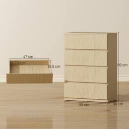HOMCOM Bedroom Chest of Drawers, 4 Drawers Dresser, Drawer Unit in Natural White - thumbnail 3