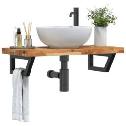 Berkfield Home Basin Shelf Wall Mounted Steel & Solid Wood Acacia in Brown - thumbnail 2