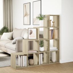 Berkfield Home Room Divider Bookcase 4-Tier Sonoma Oak 131.5x29x131.5 cm Engineered Wood in Brown - thumbnail 4