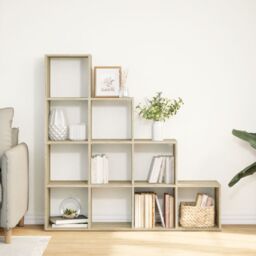 Berkfield Home Room Divider Bookcase 4-Tier Sonoma Oak 131.5x29x131.5 cm Engineered Wood in Brown - thumbnail 3