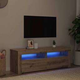 Berkfield Home TV Cabinet with LED Lights Artisan Oak 120x35x40 cm Engineered Wood in Brown - Size: 120 x 35 x 40 cm - thumbnail 3