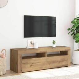 Berkfield Home TV Cabinet with LED Lights Artisan Oak 120x35x40 cm Engineered Wood in Brown - Size: 120 x 35 x 40 cm - thumbnail 2