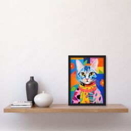 Artery8 Wall Art Print The Cat in the Caftan Artwork Bold Bright Vibrant Modern Folk Art Acrylic Painting Kids Floral Pattern Artwork Framed A4 - thumbnail 2
