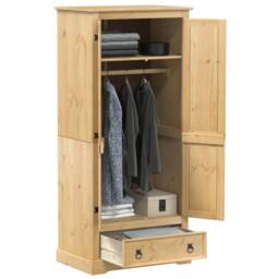 Berkfield Home Wardrobe Corona 76x50x170 cm Solid Wood Pine in Light Tan - Size: 76 x 50 x 170 cm - thumbnail 2