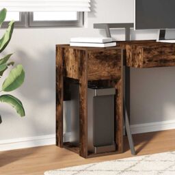 Berkfield Home Computer Tower Stand with Drawer Smoked Oak 30x44x74 cm in Brown - Size: 30 x 44 x 74 cm - thumbnail 3