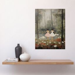 "Artery8 Wall Art Print Forest Ballet Oil Painting Kids Bedroom Ballerinas Gracefully Dancing by a Lake Poster in Grey - Size: W12"" x H16""" - thumbnail 2