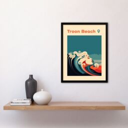 Artery8 Wall Art Print The Seaside Calls Troon Beach Scotland UK Modern Woman of the Waves Sea Siren Ocean Art Framed in Blue - Size: A4 - thumbnail 4