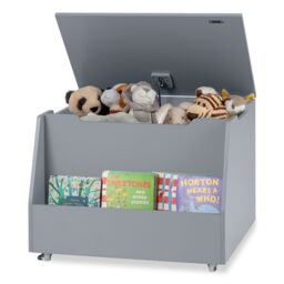 Mobile Toy Storage Organizer Kids Toy Box With Bookshelf & Wheels-Grey