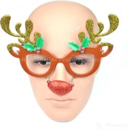 Shatchi Novelty Glitter Brown Reindeer Nose Christmas Glasses Christmas Party Props Photo Booth Accessories Stocking Fillers - thumbnail 2