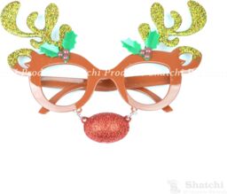 Shatchi Novelty Glitter Brown Reindeer Nose Christmas Glasses Christmas Party Props Photo Booth Accessories Stocking Fillers - thumbnail 3
