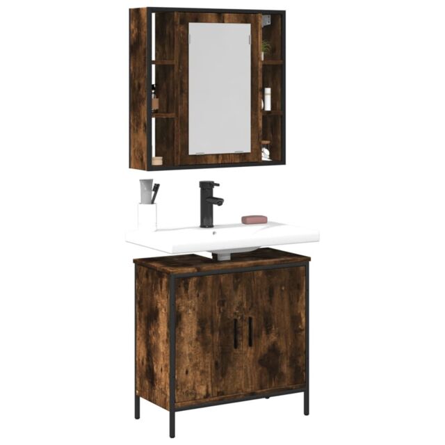 Berkfield Home 2 Piece Bathroom Furniture Set Smoked Oak Engineered Wood in Brown - image 1