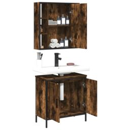 Berkfield Home 2 Piece Bathroom Furniture Set Smoked Oak Engineered Wood in Brown - thumbnail 4