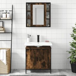 Berkfield Home 2 Piece Bathroom Furniture Set Smoked Oak Engineered Wood in Brown - thumbnail 3