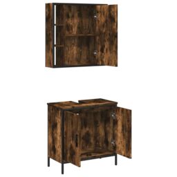 Berkfield Home 2 Piece Bathroom Furniture Set Smoked Oak Engineered Wood in Brown - thumbnail 5