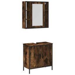 Berkfield Home 2 Piece Bathroom Furniture Set Smoked Oak Engineered Wood in Brown - thumbnail 2